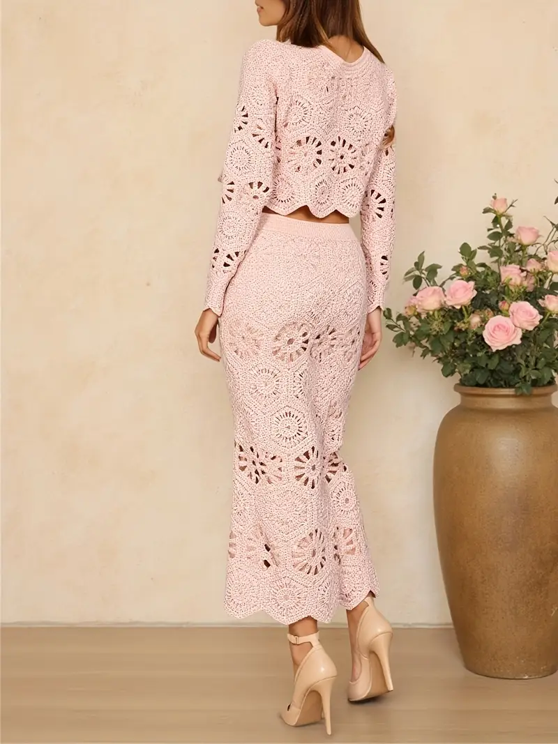 womens light pink crochet lace two piece set boho summer - Temu womens light pink crochet lace two piece set boho summer - Temu