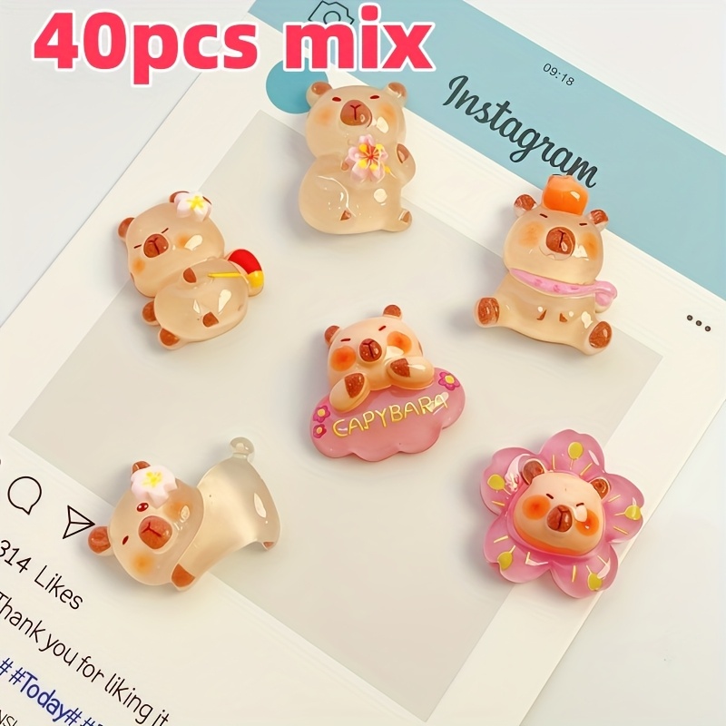 Image of 22/40pcs -the-dark Resin Cute Flower Capybara Charms - Suitable For Making Jewelry Additions, Earrings, And Pendants