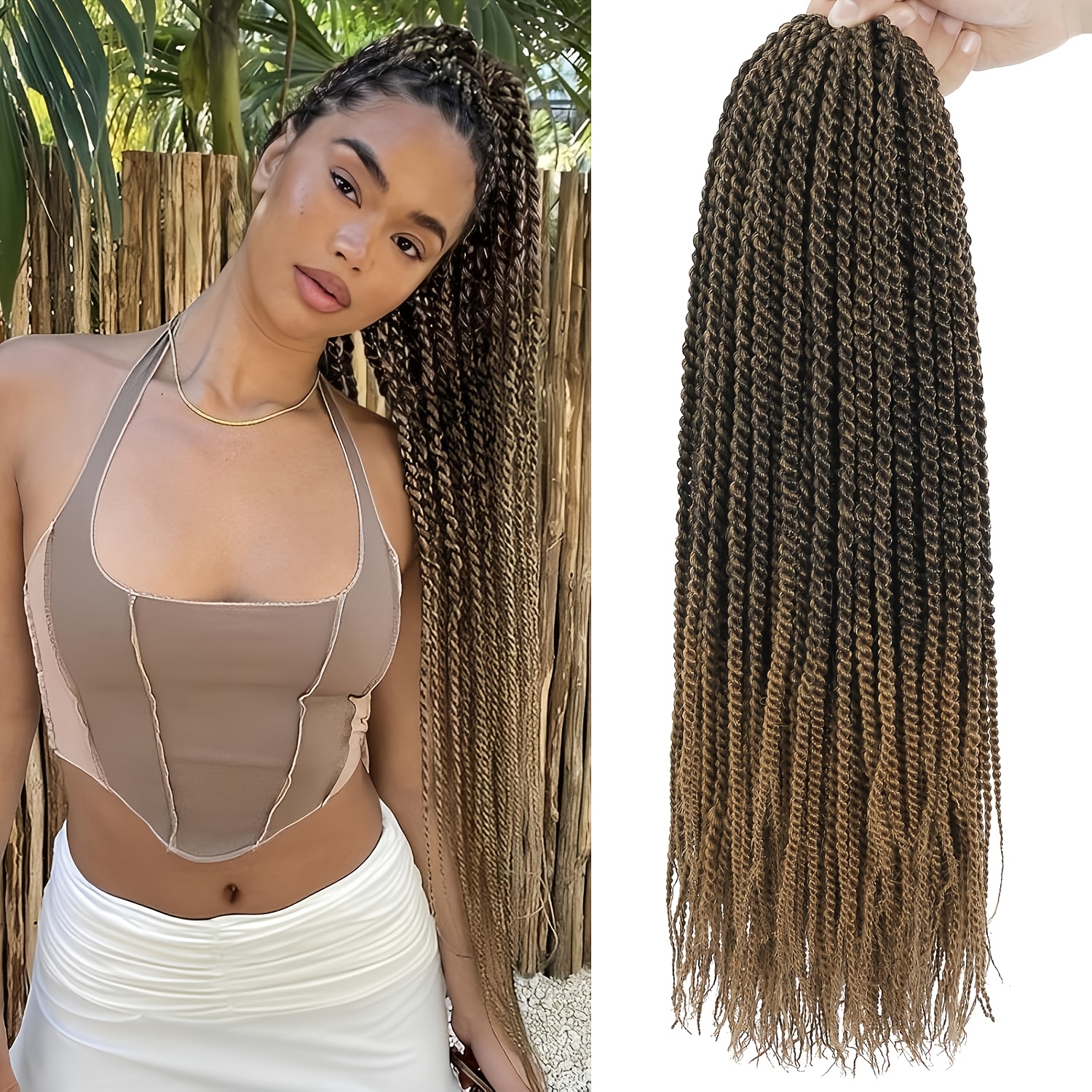 TEMU 1 pieza de cabello trenzado MOLLEAS tipo micro rastas senegalesas con previos para mujer - Cabello de ganchillo liso de 18 pulgadas con puntas