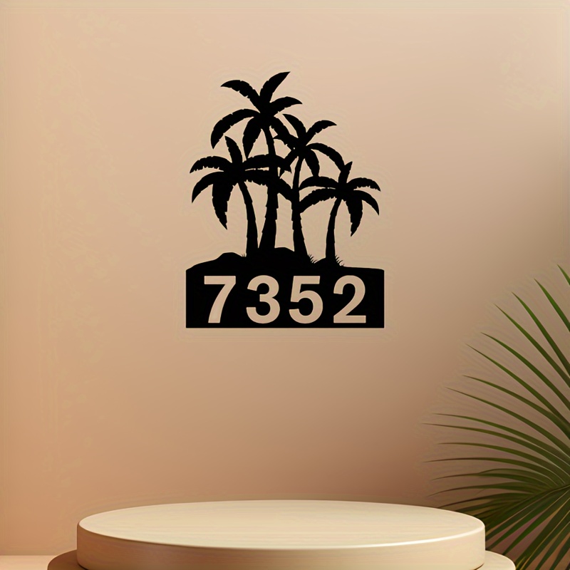 

1pc Customizable Metal Hanging Signage, Personalized Coconut Tree Metal Craft, Custom House Number, Perfect Gift For Friends & Family, Wall Art, Home Decor
