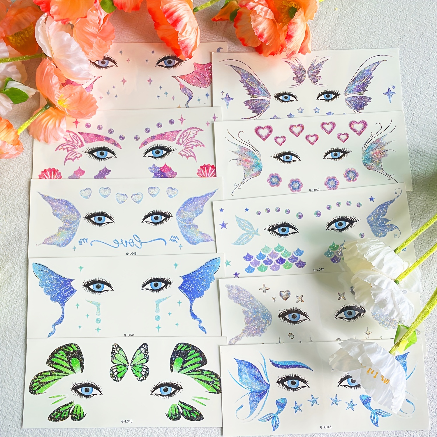 10 Sheets Glitter Temporary Tattoos, Shimmering Wings Makeup Ball Supplies, Fairy Party, Birthday Gift, Suitable For Women's Makeup