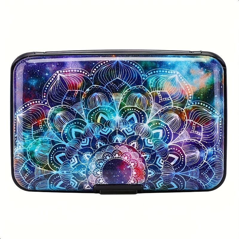 Mini RFID Aluminum Wallet Credit Cards Holder with Mandala Design - Durable Metal Business Card Case for Men & Women, Vibrant Cosmic Pattern, Secure RFID Protection, Compact & Stylish, Travel Wallet | Vintage Style Wallet | Durable Metal Case