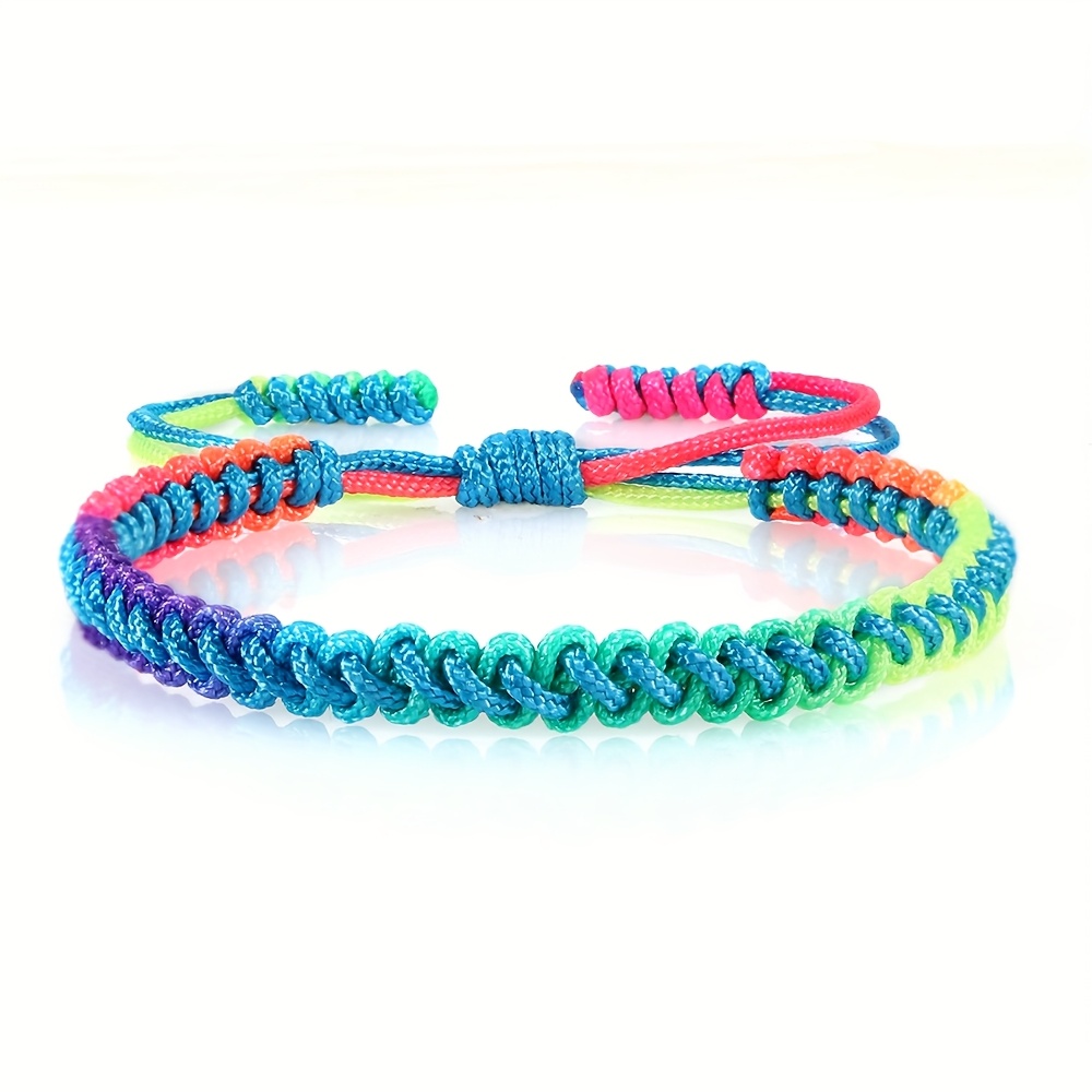 Women's Handwoven Braided Bracelet Boho Rainbow Gradient Adjustable