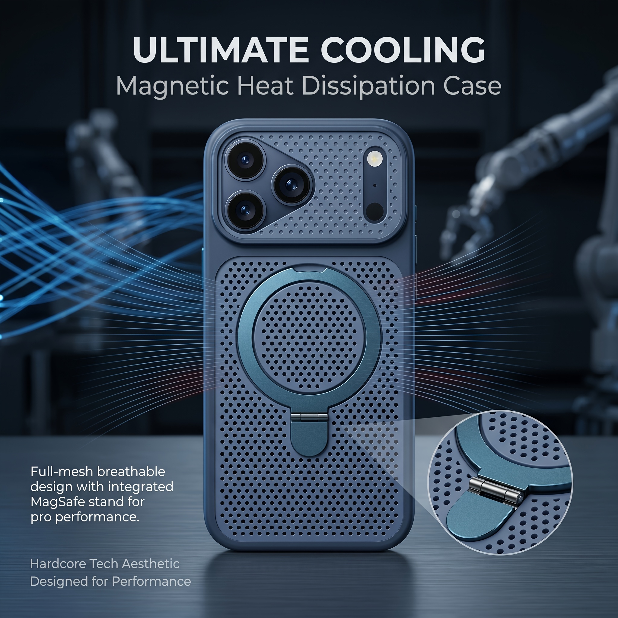 TEMU Phone Case: K61 Phone Case - Built-in Wireless Magnetic Attachment, Mesh Ventilation For Heat Dissipation, And Metal Kickstand. Compatible With