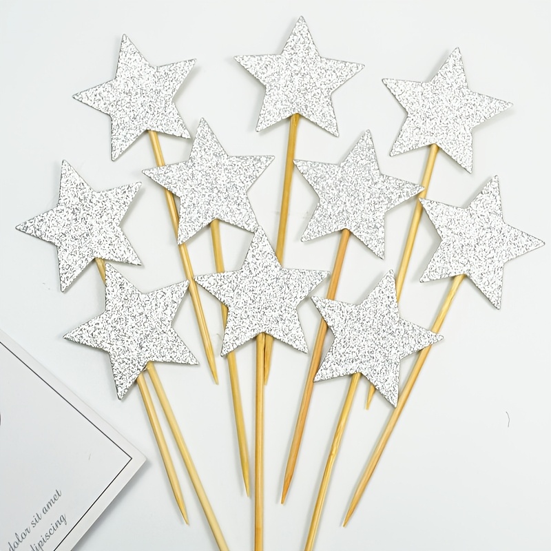 Image of 10-pack Golden Glitter Mini Star Cupcake Toppers