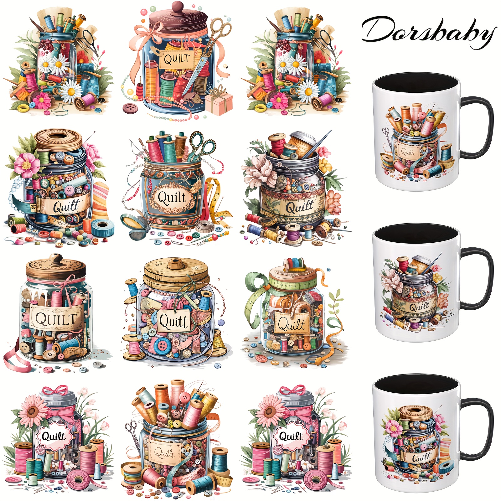 TEMU Uv Dtf Cup Stickes-12pcs Quilt Jar Uv Dtf Transfer Paper Suitable For Mugs, Glasses, Notebooks, Computers, Tables And Chairs, Etc. For Diy
