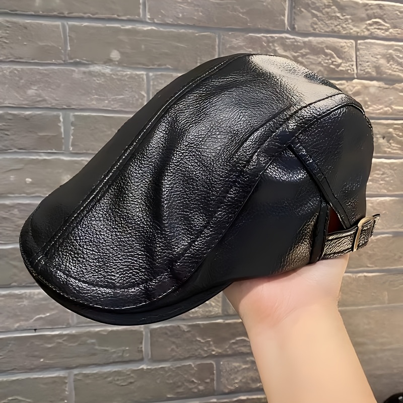 TEMU Men's & Women's Pu-coated Newsboy - Beret Driver Hat Suitable For Teacher's Day, Graduation, Back-to- - Adjustable Warm Winter , Pu Coating For