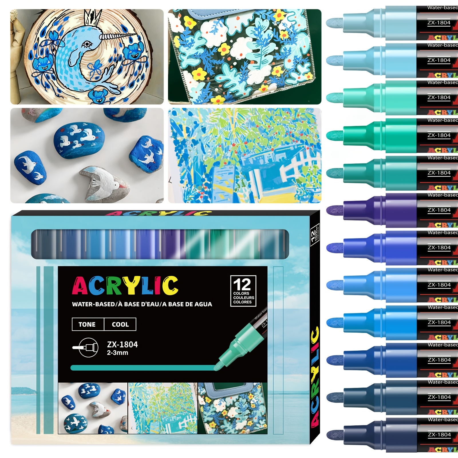 FLYSEA 12 Colors Professional Water-Based Acrylic Paint Pens