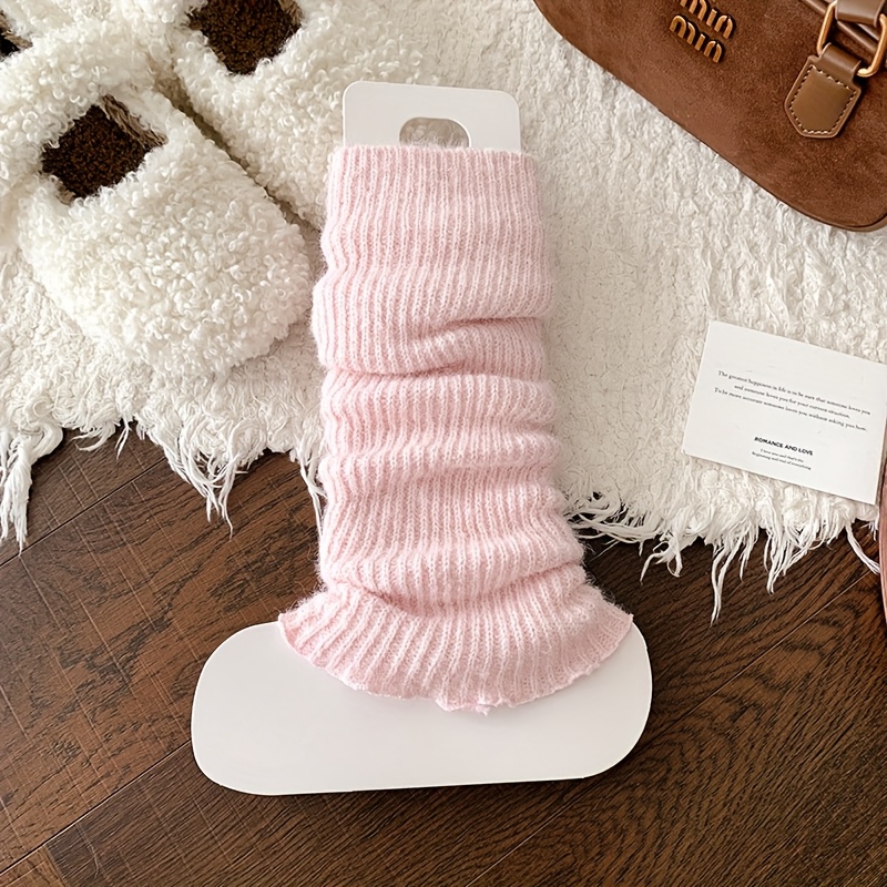 1 Pair Of Solid Color Knitted Sock Covers For Autumn And Winter, For Teenager