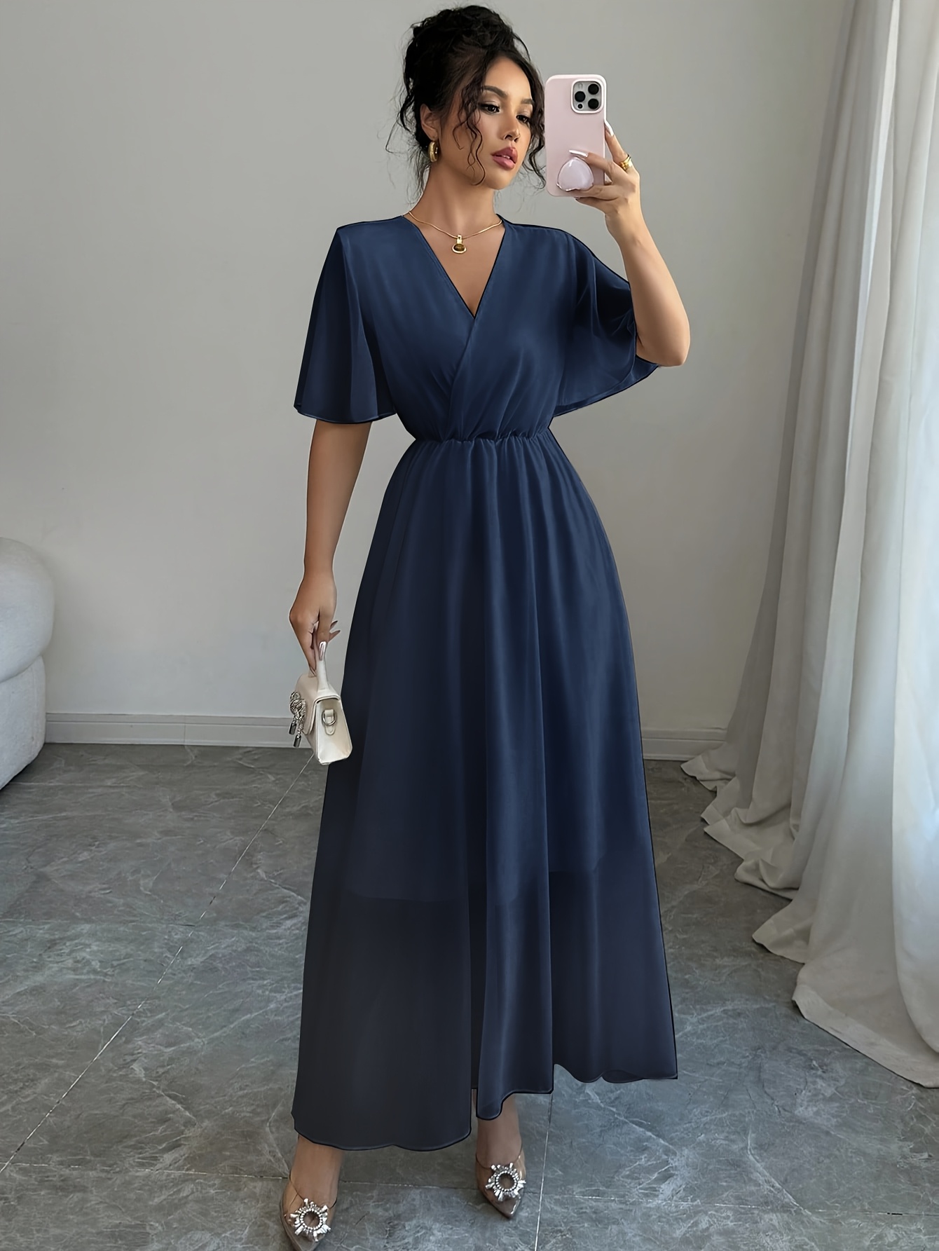 sachin and babi light blue dress INSPIRE CHIC Women's Chiffon Summer 3/4 Sleeve Crewneck Flowy Knee Length  Dress X-Large Black : Target