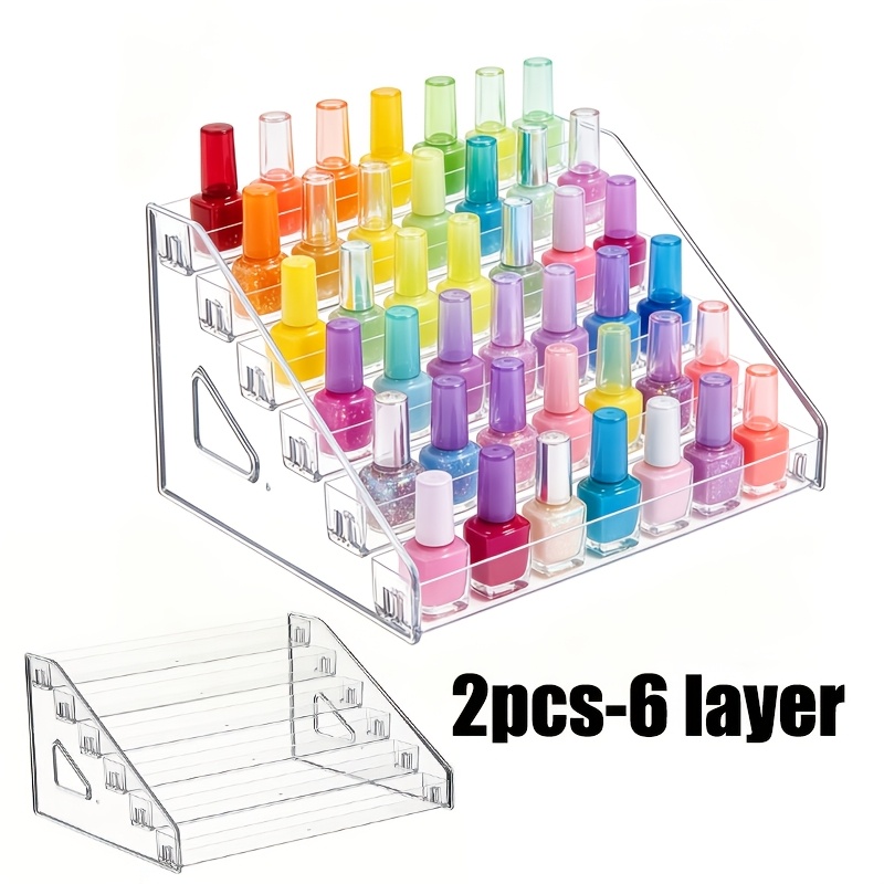 2pcs 6-tier Portable Cosmetic Display Case Suitable For Nail Polish Storage, Insert-mounted Shelving Unit With Polished & Multi-tier For Nail Salon, Dresser, Countertop - Space-saving For Use, -