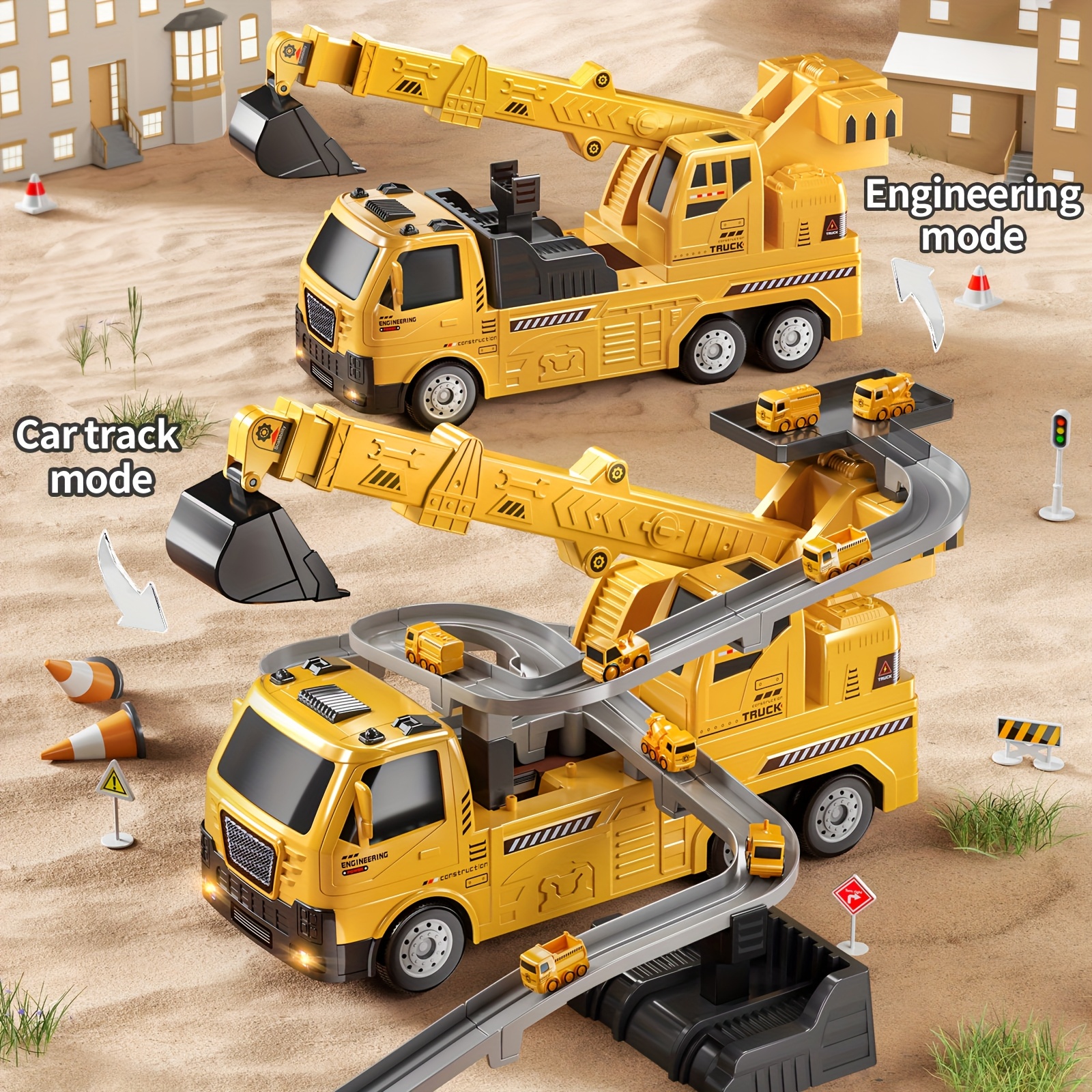 LumenVela Baustellenfahrzeuge Set Mit Kran & Sound - Baufahrzeuge Spielzeug Für Jungen Ab 3 Jahren