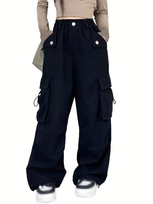 girls cargo pants elastic waist casual jogger pants for girls streetwear loose parachute trousers with pockets 6 16 years for outdoor