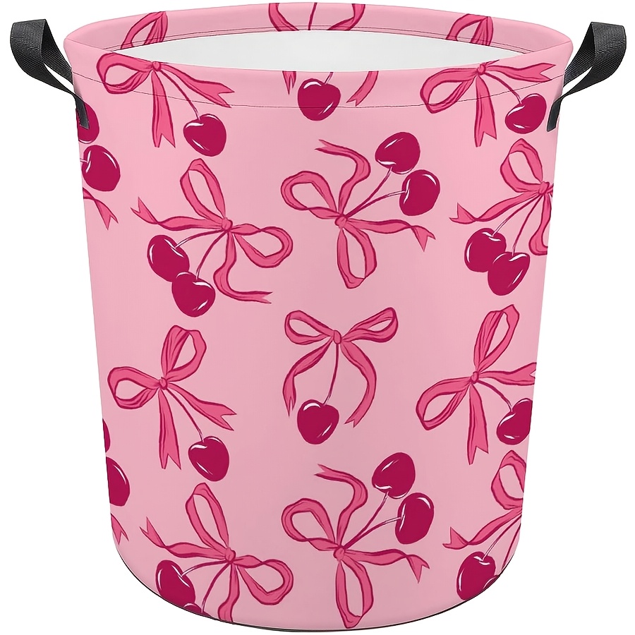 TEMU 1pc, Basket With Cherry Design And Bow, Suitable For Storing Clothes And Toys In The Bedroom Or Bathroom, Laundry Baskets