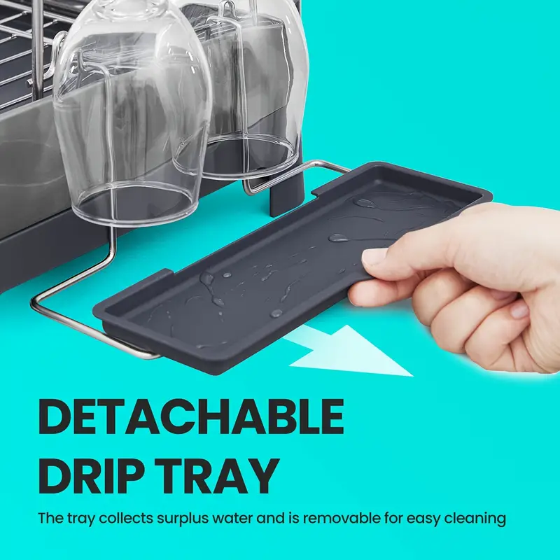 2 tier dish drying rack with rotatable drain spout kitchen counter dish rack with extendable drain spout dish drainer for utensils cups glasses cutting boards space saving and easy to assemble new year gift valentines day gift Product details 5