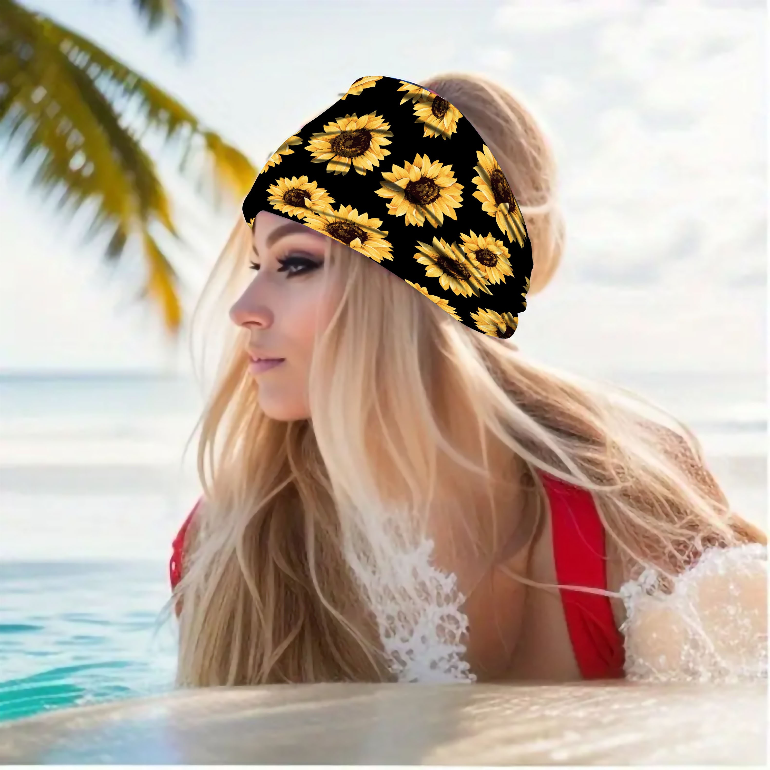 Sunflower Headband Women Hippie Headwear -AWAYTR Bohomia Feather Rope Crown Head Snapklik.com : 1970s 1960s Headband For Women Rainbow Color  main image 2