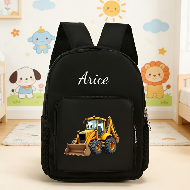 TEMU Customizable Name Mini Casual Backpack, Featuring 3 Cartoon Toy Car Prints, Easy, Lightweight, And Easy To Carry. Adjustable Shoulder Straps,