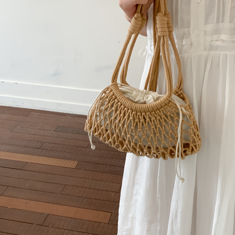 TEMU Women' Shoulder Bag, 1pc, Simple Hollow-out Casual Mesh Pouch, Beach Vacation Woven Bag, Niche Phone Pouch, Lazy Style Korean-inspired Women'