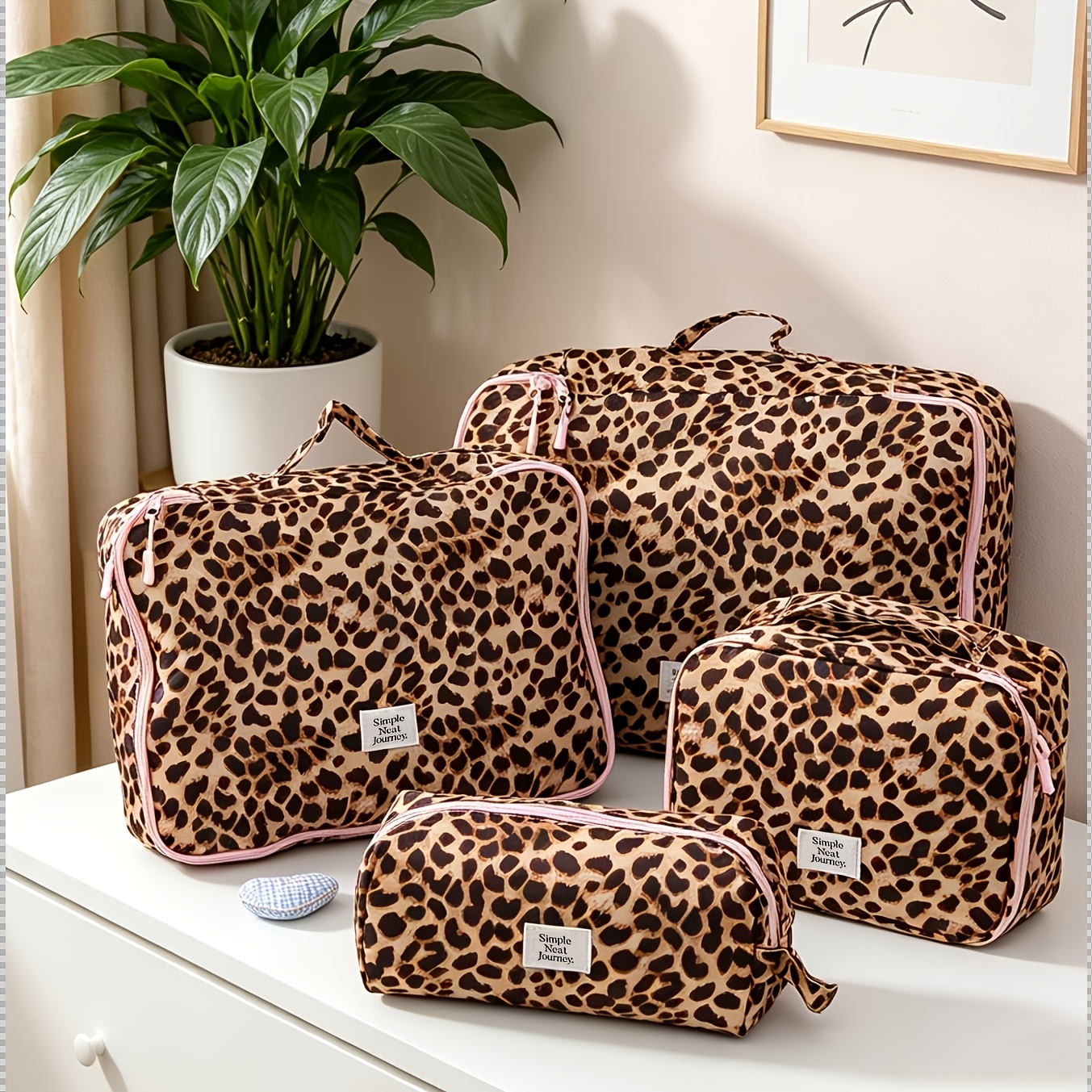 TEMU [toiletry Bag Set] 4pcs Leopard Print Travel Toiletry Bag Storage Set, Equipped With Portable Carry-on Bags And Toiletry Bags Of Various Sizes,