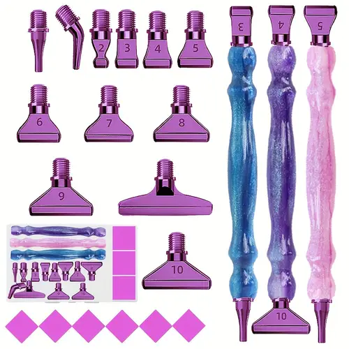 new resin diamond painting pen pen with purple multifunctional metal threaded tip 5d diamond painting tool accessories used for diamond painting nail art cross stitch decoration metallic pen durable metal tips