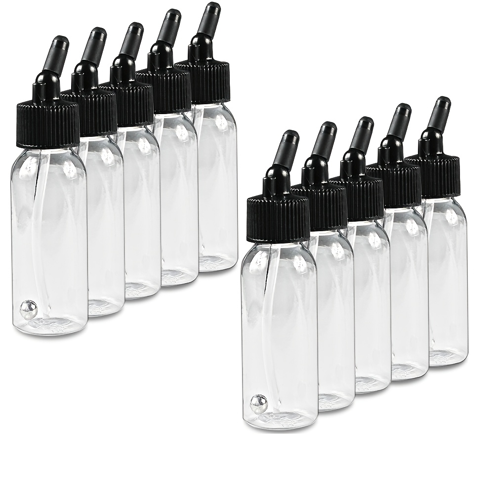 TEMU Lot de 10 bouteilles en plastique de 30 ml pour aérographe avec bouchons pour aérographe à double action à aspiration par siphon