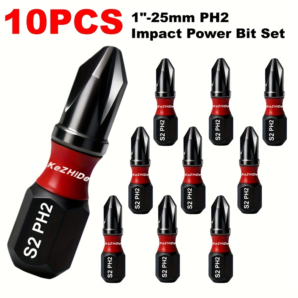 Image of 1-inch 25mm Ph2 Impact Screwdriver Bit Set, S2 Steel Hex Head, No , Suitable For Renovation, Home, And Industrial Use