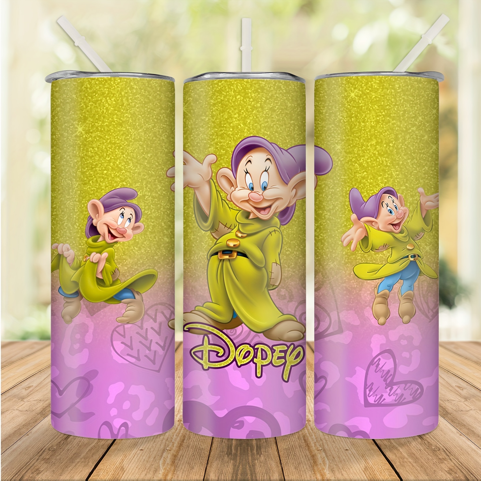 

1pc, 20oz Cute Straight Cup, Printed Cartoon Character Dwarf Pattern Stainless Steel Insulated Insulated Cold Water Cup Suitable Gift For Family Friends (with Straw)