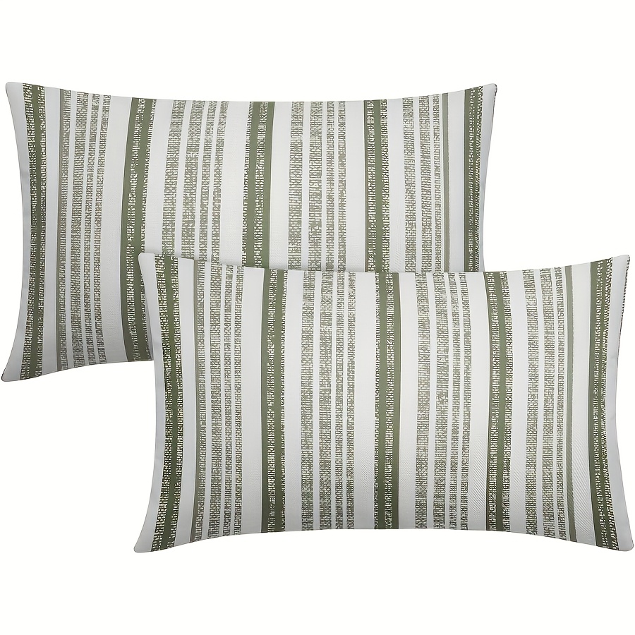 TEMU 2pcs, Sage Green Striped Lumbar Pillow Covers 12x20 Inches, Modern Stripes Textured Print Rectangle Decorative Throw Pillow Cases Outdoor Boho