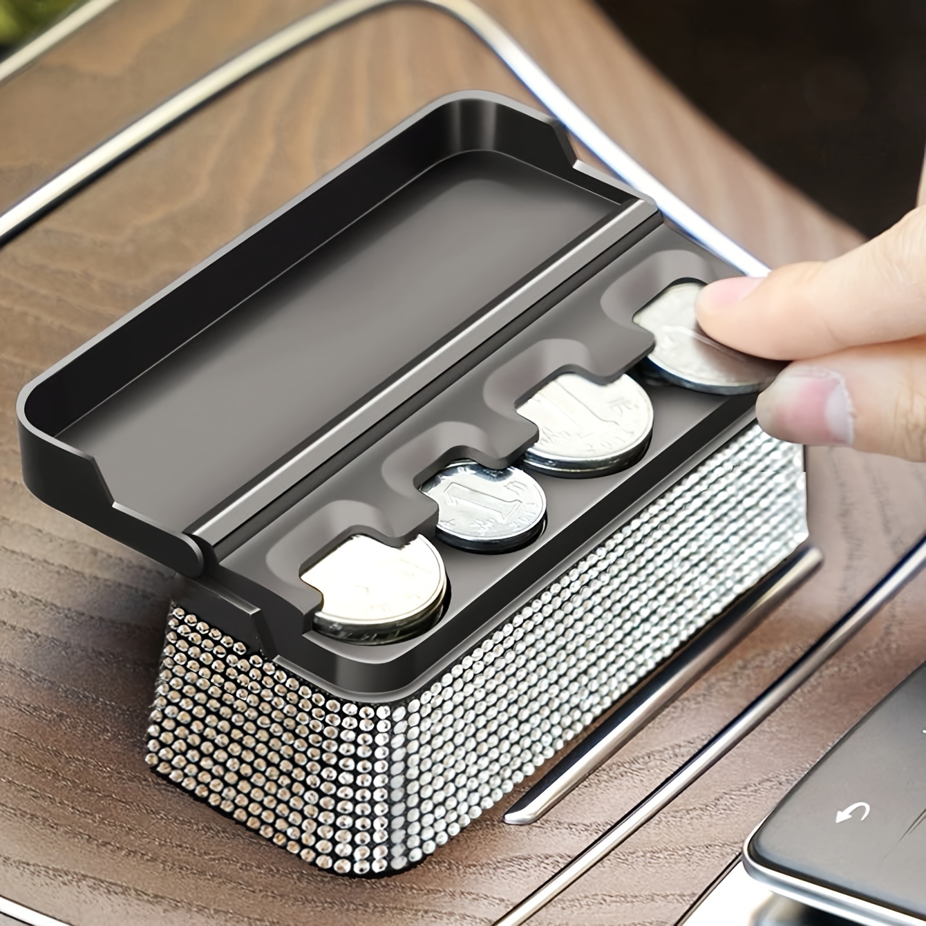 

Diamond-studded Car Coin Storage Box, Fit For Most Cars And Trucks, Auto Accessories Organizer