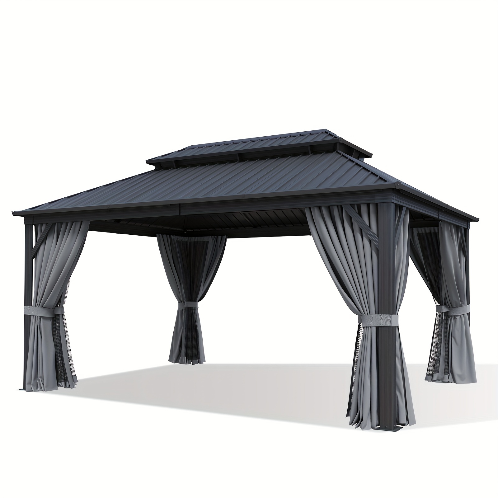 10'x12' Hardtop Gazebo with Aluminum Frame, Double Galvanized Steel Roof, Netting & Curtains, Outdoor Pavilion for Backyard, Patio & Deck