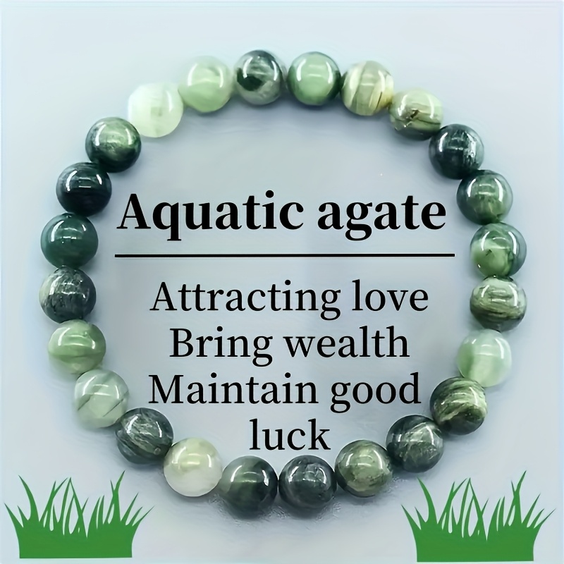 TEMU 1pc Natural Aquatic Agate Bracelet For - & Good Luck Jewelry, Solid Color Retro Suitable For Wearing, Daily Wear,, New Year, Neutral Accessory