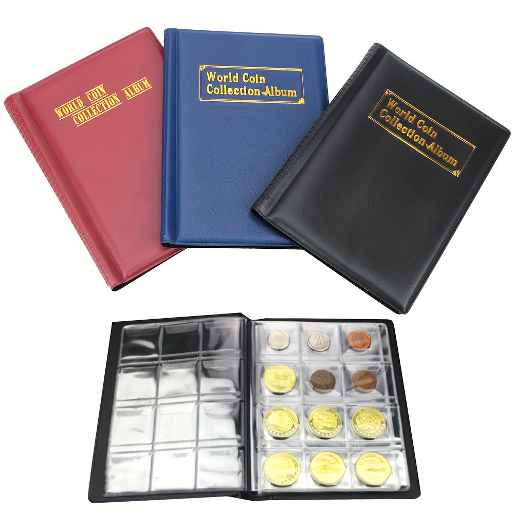 

1pc Premium Coin Collection Album - 120 Compartments, Transparent Pvc Pages, Anti-slip Covers For Commemorative & Collectible , Red/blue/black Options