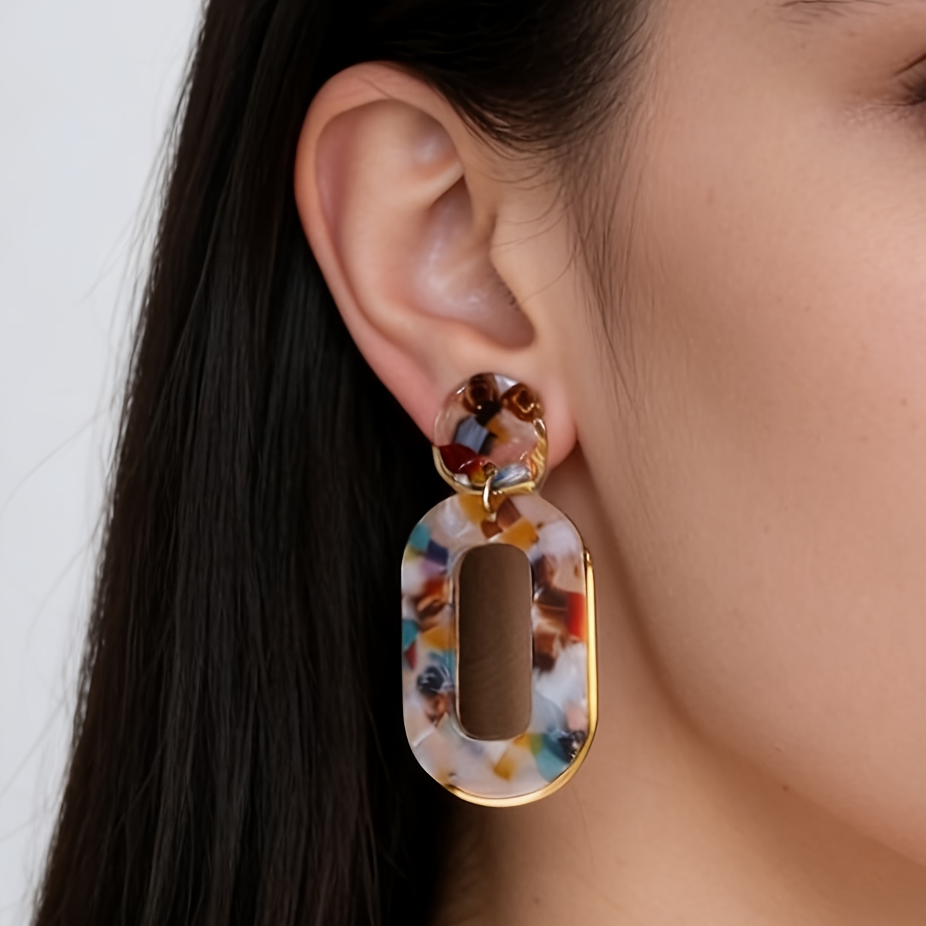 TEMU Un par de aretes acrílicos ovalados , elegantes y vintage para mujer, adecuados para festivos, , citas, graduaciones, fiestas, vacaciones,