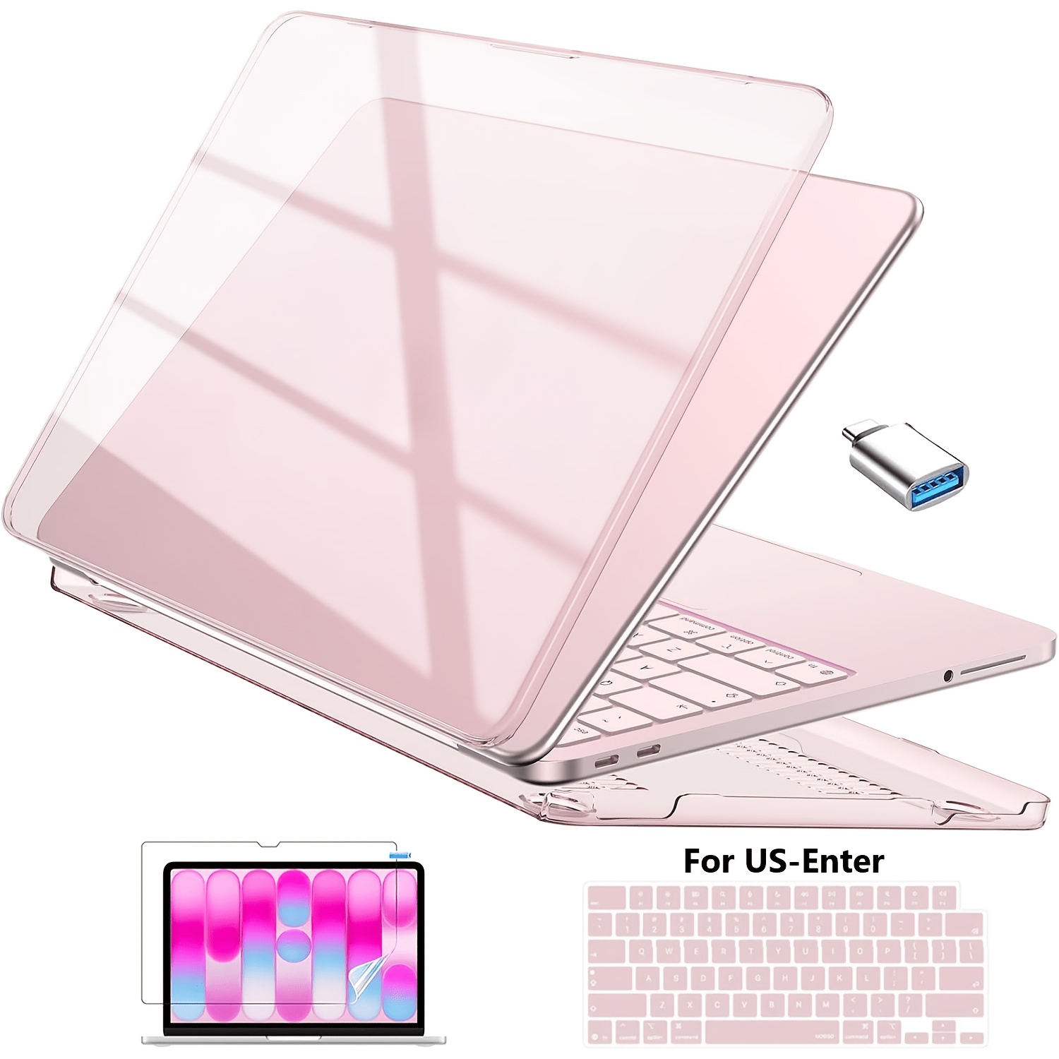 TEMU Coque 4-en-1 pour Macbook Neo 13 pouces Modèle 2026 A3404 avec A18 Pro, Étui rigide de protection aux rayures, Housse de et Film d'écran et Type