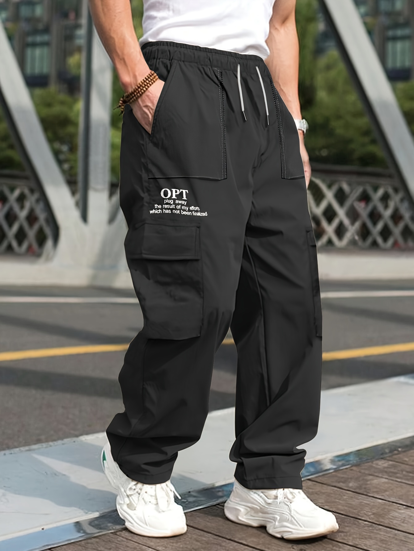mens opt plugs away print drawstring cargo pants casual - Temu