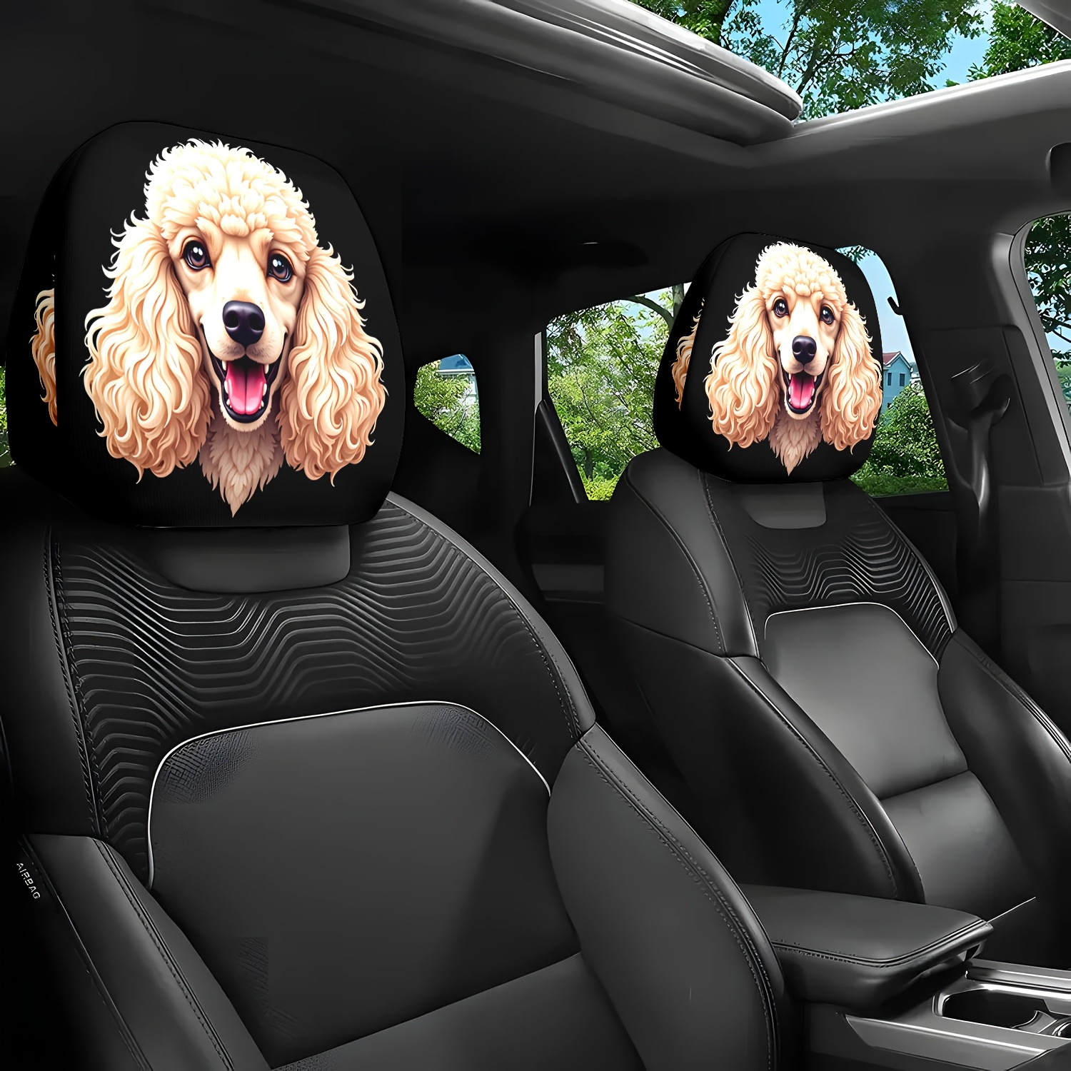 TEMU 2pcs Set, Featuring Golden Curly-haired Poodle With Its Mouth Open And Tongue Sticking Out, Displaying A . Comfortable And Snug Cover, Suitable