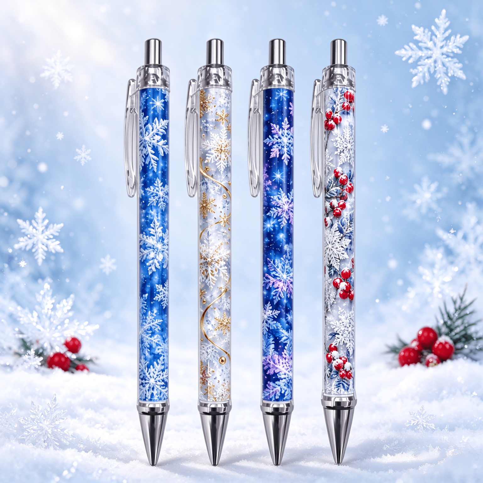 TEMU Ensemble de 4 stylos gel de neige d'hiver, stylos rétractables sur le thème de Noël, fournitures scolaires kawaii mignonnes, cadeaux idéaux pour