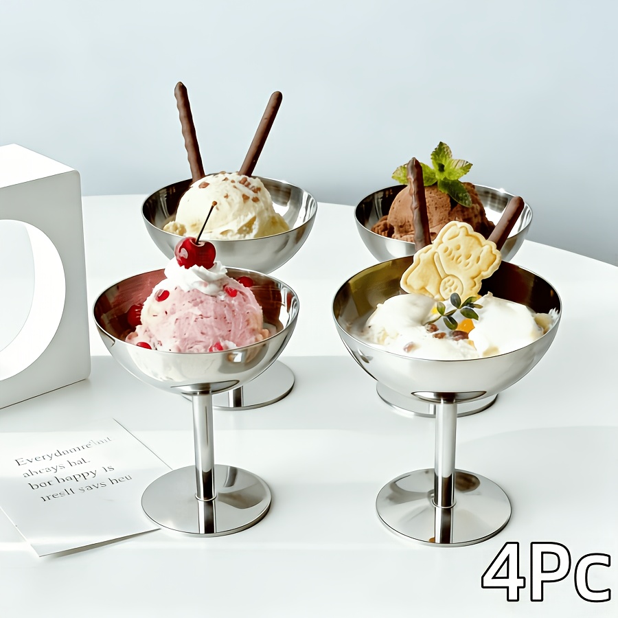 E-shop 4er-Set Edelstahl-Dessertschalen, spülmaschinenfeste Eisbecher, vielseitig für den täglichen Gebrauch zu Hause & Party-Servieren, langlebig &