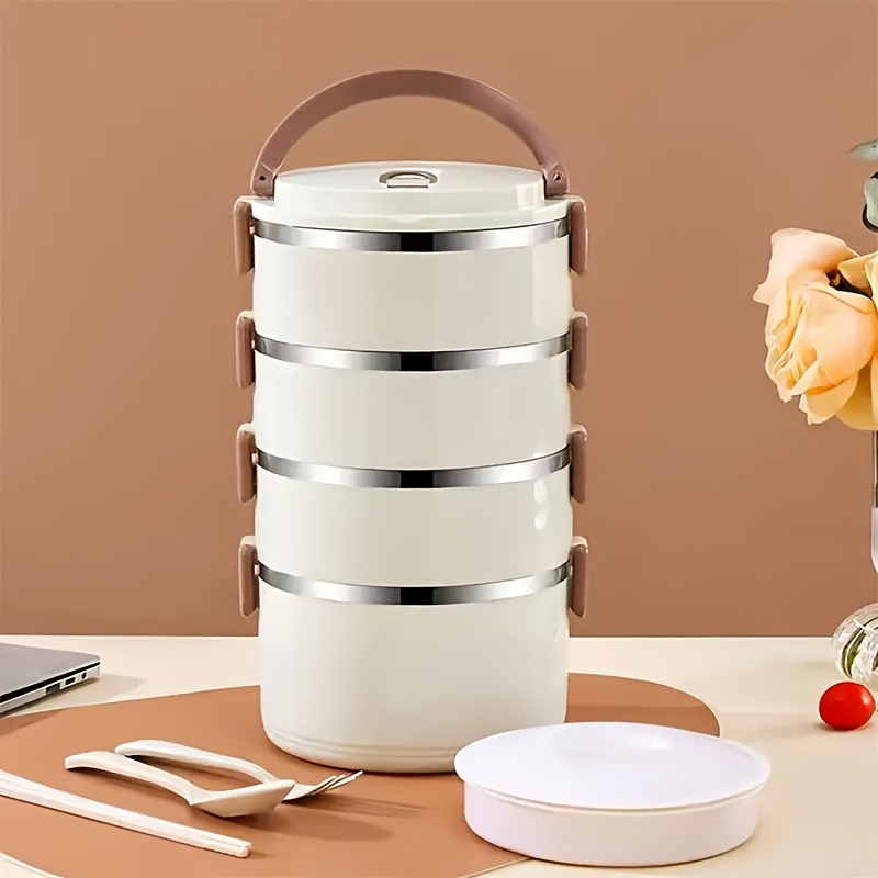 1 Set Of Stainless Steel 4 Layer Lunch Box With Lid With Complementary Bag & Cutlery Large Capacity Storage Bucket, For Camping, Picnic, School, Office, And Outdoor Adventures
