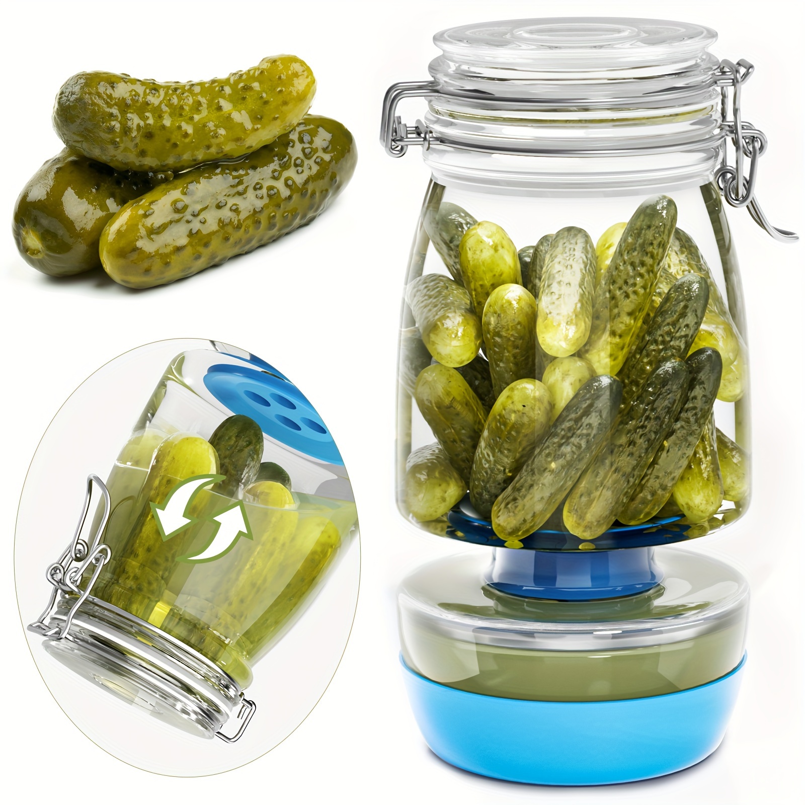 

Upgrade Pickle Jar With Strainer Flip, 100 Percent Airtight And Leak Proof Glass Hourglass Separator Jar For Olive And Jalapenos, 1300ml Pickle Container For Pickling And Storing