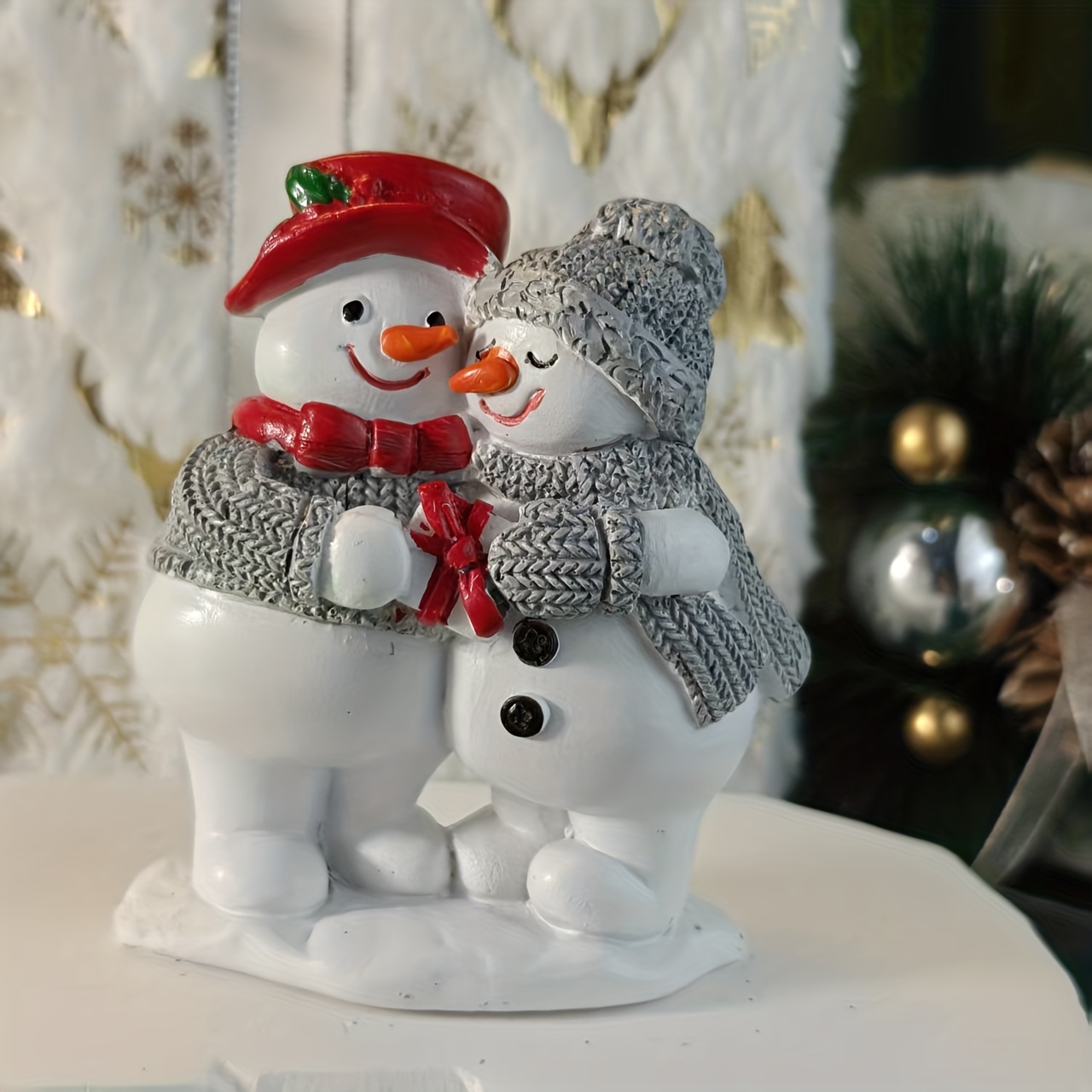 TEMU 1pc Creative Resin Snowman Couple/mother And Statue Craft Decoration, Winter Christmas Gathering Decoration, Suitable For Indoor Living Room