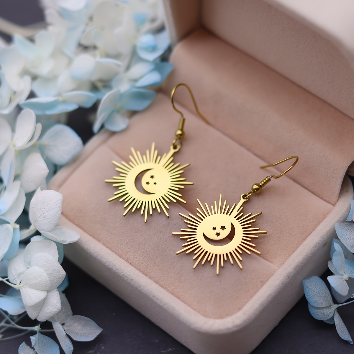 Stainless Steel Geometric Sun Vintage Pendant Earrings