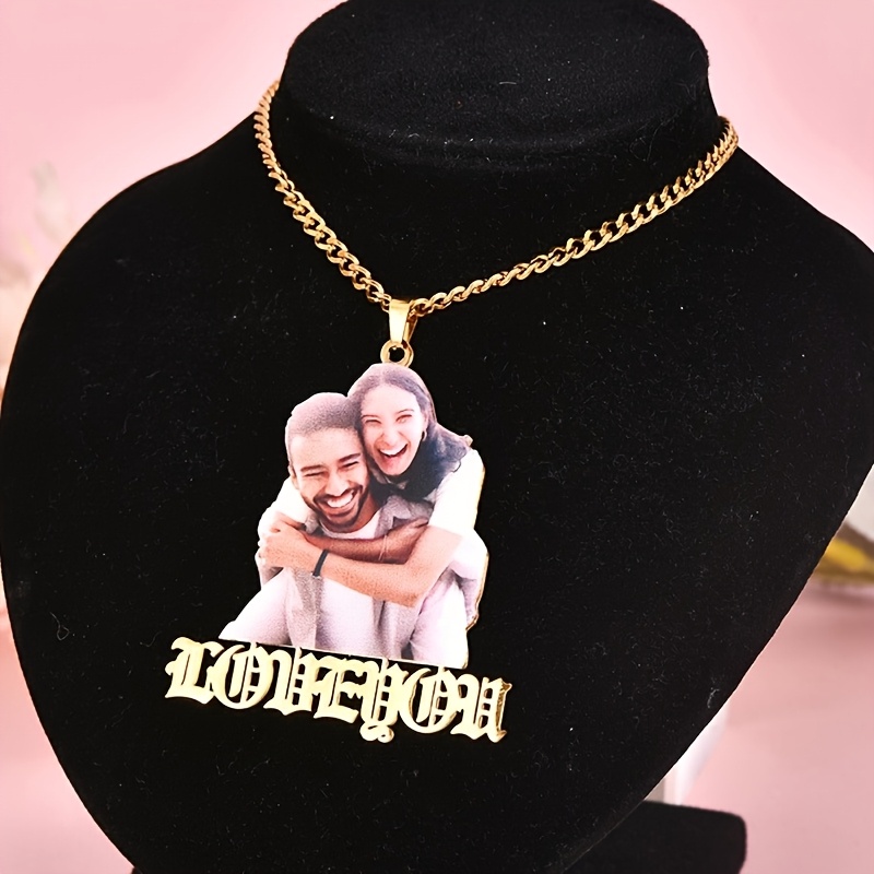 Customized Photo Text Necklaces, Cuban Chains, Personalized Diy Colorful Couple/ Family/ Lover Photos, European And Jewelry Accessories, Unisex Valentine's Day Gifts For , Wedding Anniversary Gifts