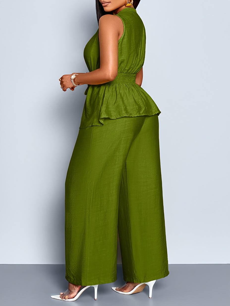 Women's Elegant Sleeveless Top + Wide-leg Pants Two-piece Set, Asymmetrical Hem Casual Two-piece Outfit for Women, Spring/summer Sleeveless Short Shirt, Office Wear for Mature Women, Business Casual Style, Suitable for Daily Outings and Leisure