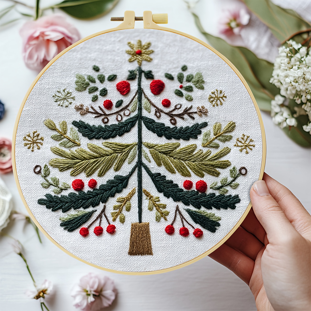 TEMU 1pc Embroidery Kit, 20x20cm/7.9x7.9 Inches, Christmas Tree, Handmade Diy Embroidery Kit, Suitable For Adult Beginners, Including Embroidery
