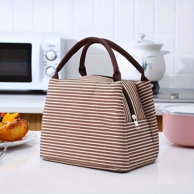 Non-food Contact Striped Insulated Lunch Bag With Aluminum Foil, Large Capacity Portable Tote Bento Bag, Office , Back-to-school Meal Carrier, Ice-keeping Bag, Picnic Bag, Pouch,back To School