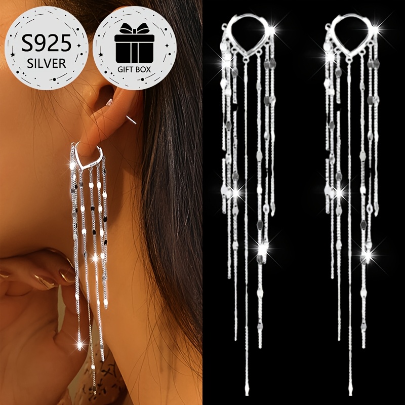 

Lot de 2 Boucles d'Oreilles Pendantes Élégantes en Argent Sterling 925 avec Pompon, Bijoux de Mode avec Boîte Cadeau, Parfaits pour Mariage/Banquet, Accessoire de Fête de Noël, à Toutes