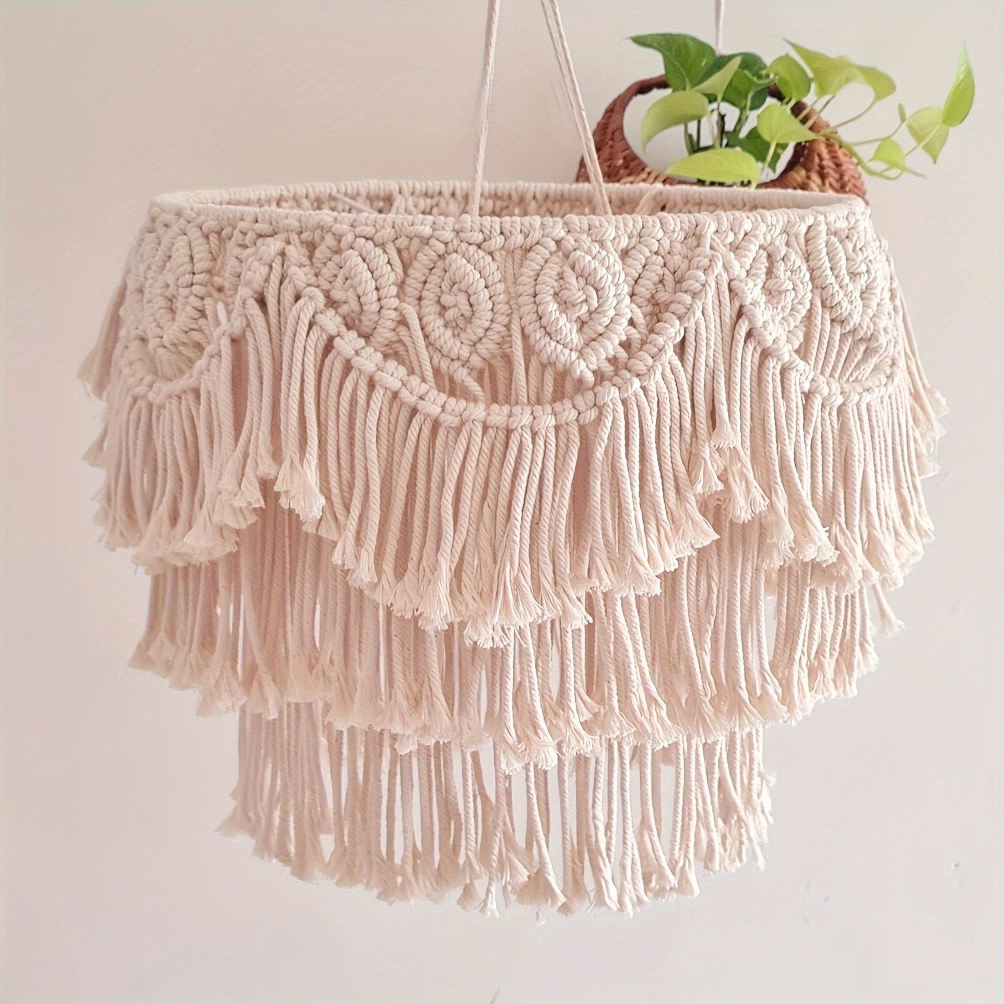 unique   bohemian tassel hanging lamp shade artistic fabric decorative lighting accessory with no battery required   and versatile home decor enhancement details 2