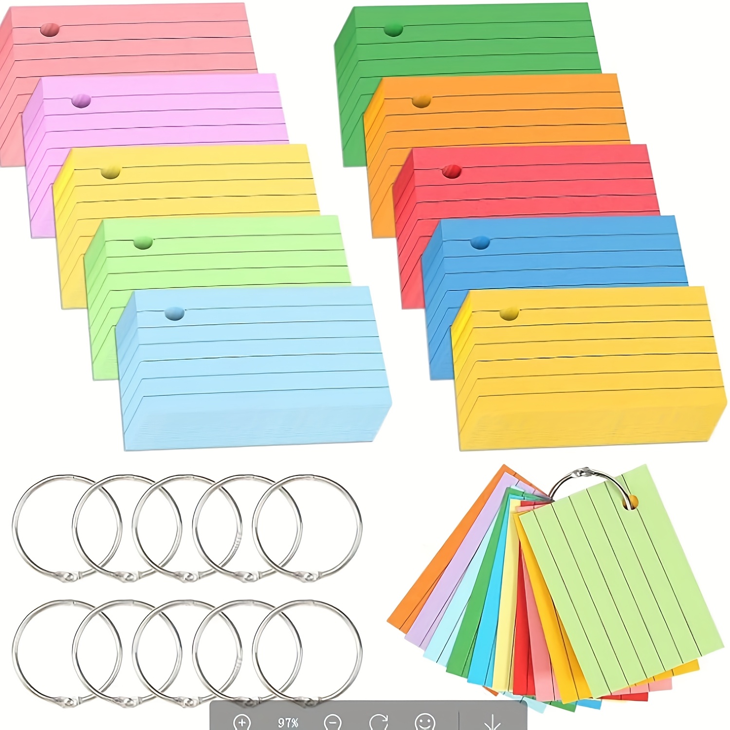A Set of 500 Colored Index Cards Featuring Lines, Sized at 3X2 Inches *  Studying, Learning, And Note-Taking in School. * Paper Note Cards Are *  with * Holes And Come with 10 Binder Rings