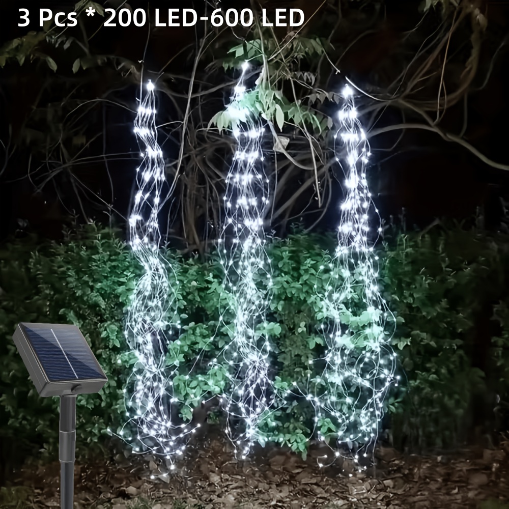TEMU Lot de 1/2/3 Guirlandes Lumineuses Solaires Suspendues d'Extérieur, 8 , 200/400/600 LED, Lampes Pendantes Suspendues en Rotin Queue-de-Cheval,